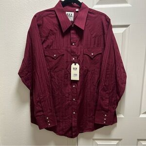 NWT Ely Cattleman Shirt Men XL Pearl Snap Western Long Sleeve Burgundy Maroon